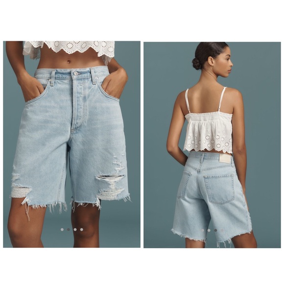 Citizens Of Humanity Ayla Jean Denim Shorts Distressed In Starlit Blue Size 32 - Picture 1 of 7